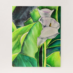 White Arum Lily watercolor tropical floral Jigsaw Puzzle