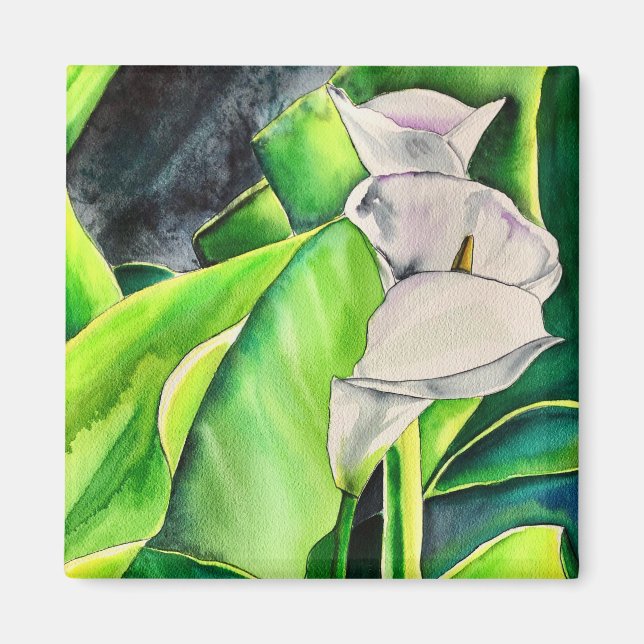 White Arum Lily watercolor tropical floral Magnet (Front)