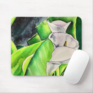 White Arum Lily watercolor tropical floral Mouse Mat