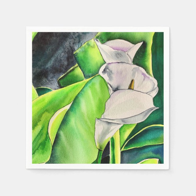 White Arum Lily watercolor tropical floral Napkin (Front)