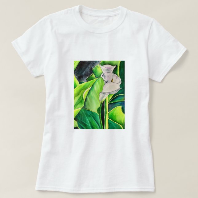 White Arum Lily watercolor tropical floral T-Shirt (Design Front)