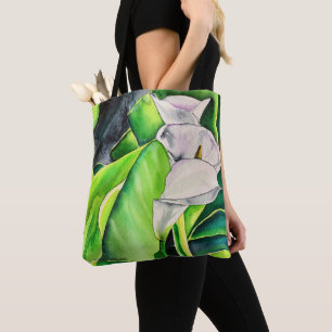 White Arum Lily watercolor tropical floral Tote Bag
