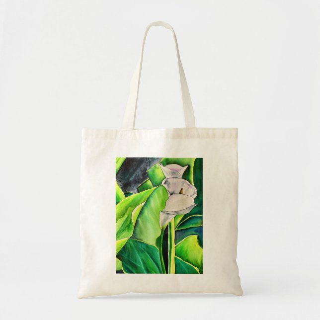 White Arum Lily watercolor tropical floral Tote Bag (Front)