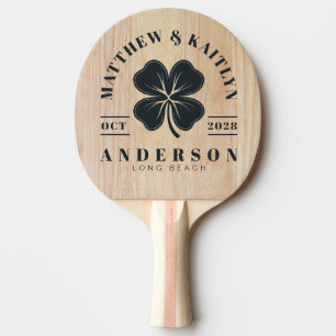 White Ash Wood Irish Lucky Clover Wedding Crest Ping Pong Paddle
