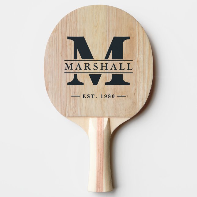 White Ash Wood Monogram & Name Overlay Ping Pong Paddle (Back)