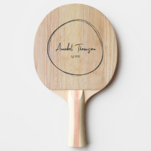 White Ash Wood Name in Drawn Circle Ping Pong Paddle
