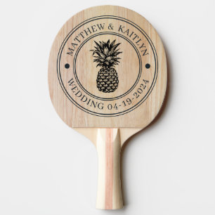White Ash Wood Pineapple Wedding Crest & Names Ping Pong Paddle