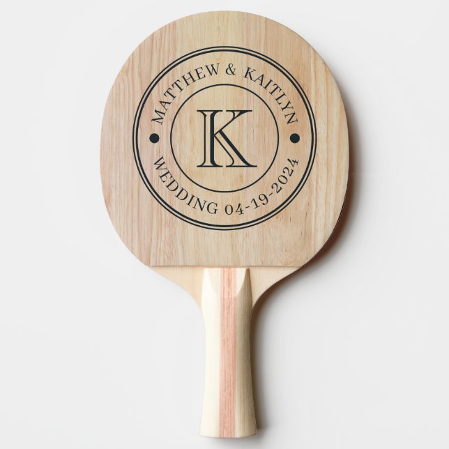 White Ash Wood Wedding Monogram Ping Pong Paddle (Back)