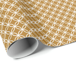 White Asian Overlapping Circles on Matte Gold Wrapping Paper
