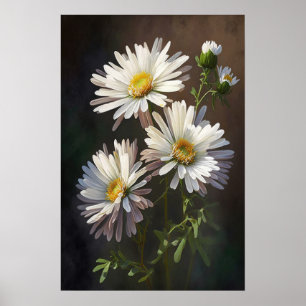 White Aster Flower Art Print Poster