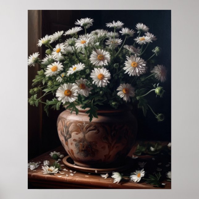White Aster Flowers Art Print Poster (Front)