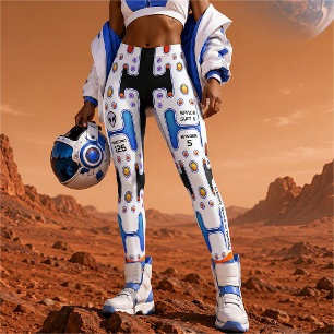 White Astronaut Outer Space Girl Android Robot Leggings