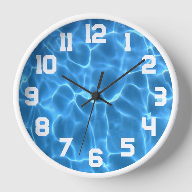 White Athletic Numbers Aqua Blue Swimming Pool Clock (Front)