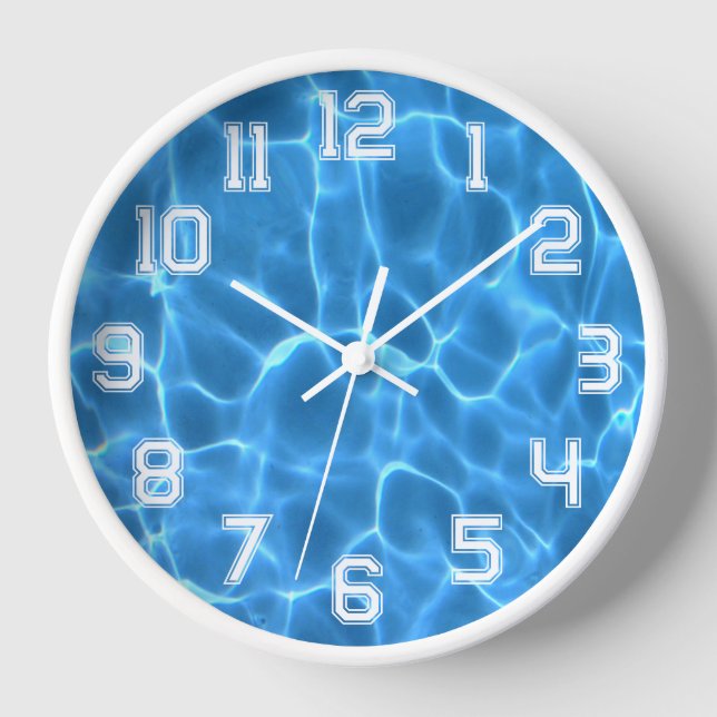 White Athletic Outline Numbers Blue Swimming Pool Clock (Front)