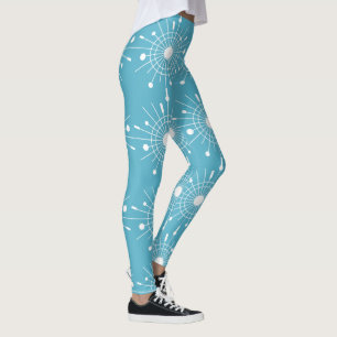 White Atomic Snowflake Christmas MOD Aqua Teal Leggings