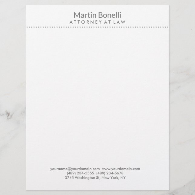 White Attorney at Law Excellent Traditional Simple Custom Letterhead (Front)