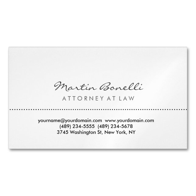 White Attorney at Law Excellent Traditional Simple Magnetic Business Card (Front)