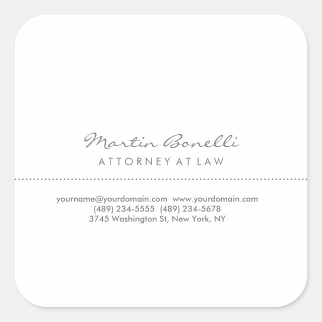 White Attorney at Law Excellent Traditional Simple Square Sticker (Front)