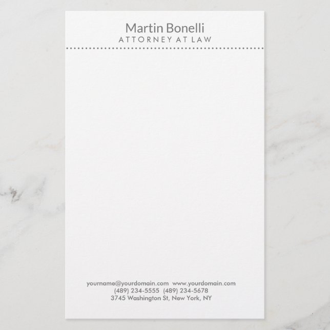 White Attorney at Law Excellent Traditional Simple Stationery (Front)