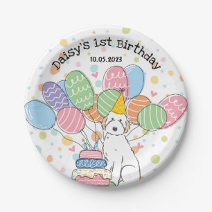 White Aussiedoodle Birthday Party Paper Plates