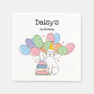 White Aussiedoodle Dog Birthday Party Paper Napkin