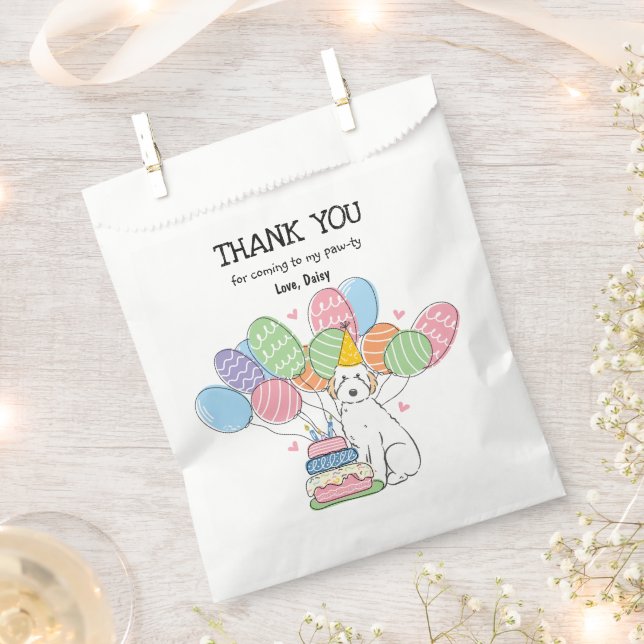 White Aussiedoodle Dog Birthday Party Thank You Favour Bags (Clipped)