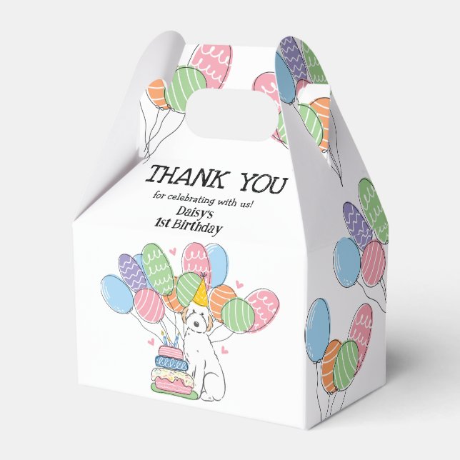White Aussiedoodle Dog Birthday Thank You  Favour Box (Front Side)