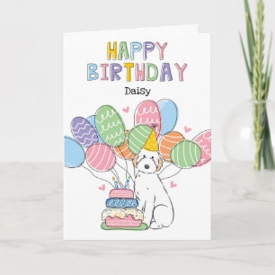 White Aussiedoodle Dog Happy Birthday Card
