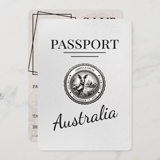 White Australia Passport Save The Date (Front/Back)