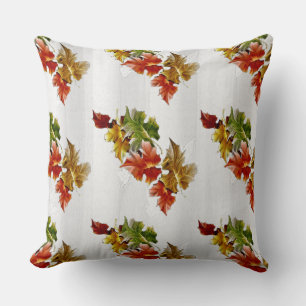 White Autumn Leaves Pattern Throw Pillow