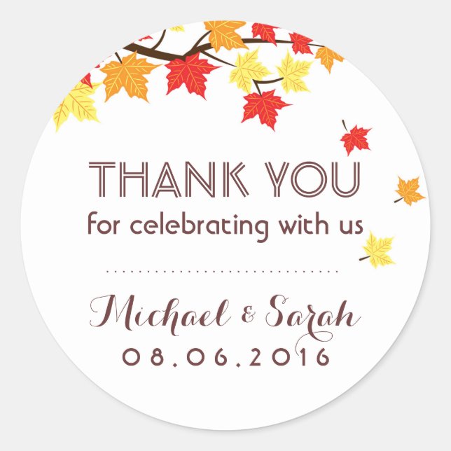 White Autumn Maple Leaves Fall Thank You Sticker (Front)