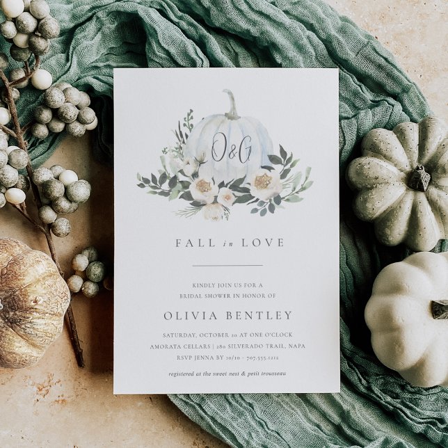 White Autumn Pumpkin Greenery Bridal Shower Invitation (Creator Uploaded)