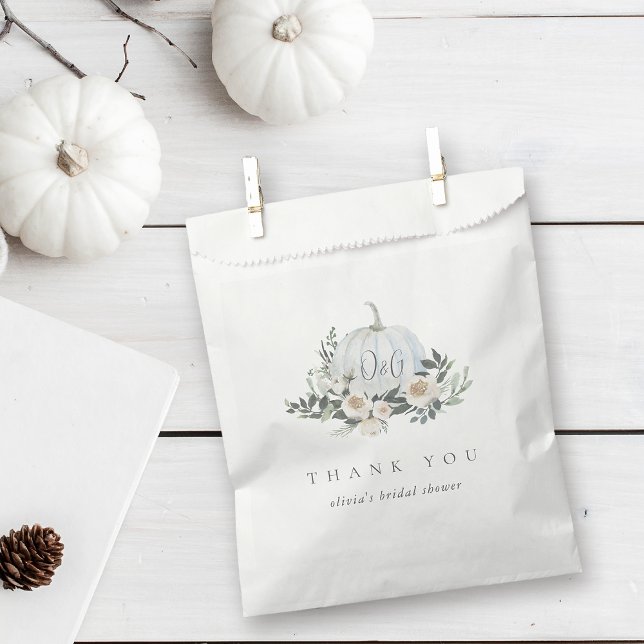 White Autumn Pumpkin Greenery Thank You Favour Bags (Creator Uploaded)