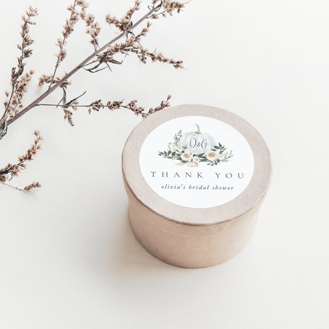 White Autumn Pumpkin Greenery Thank You Favour Classic Round Sticker (Creator Uploaded)