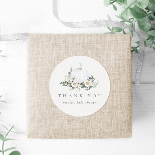 White Autumn Pumpkin Greenery Thank You Favour Classic Round Sticker