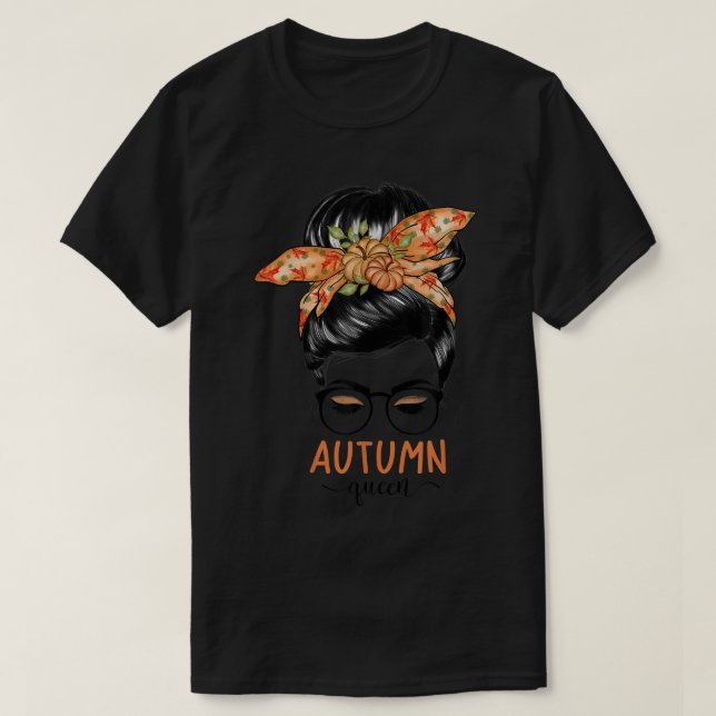 White Autumn Queen Messy Bun Fall Season Cosy Comf T-Shirt (Design Front)