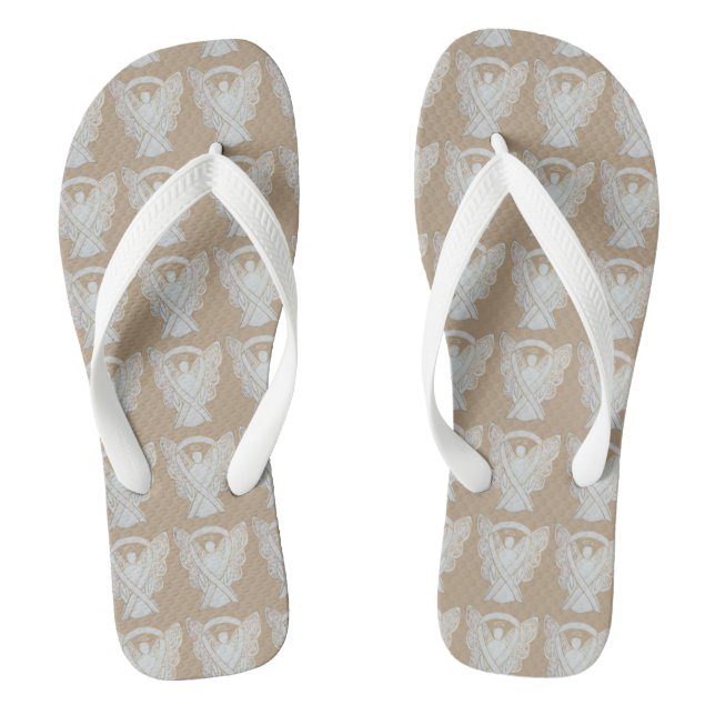 White Awareness Ribbon Angel Custom Flip Flops (Footbed)