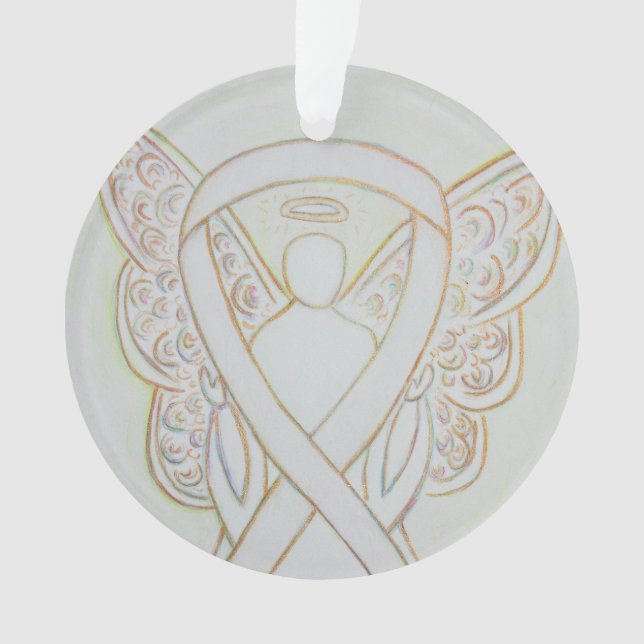 White Awareness Ribbon Angel Customised Ornaments (Front)