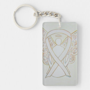 White Awareness Ribbon Angel Key chain