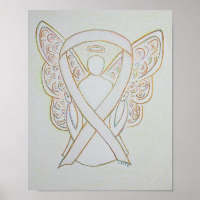 White Awareness Ribbon Angel Poster Art Print (Front)
