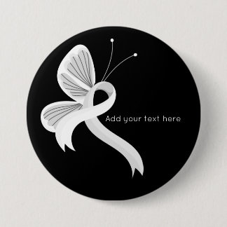 White Awareness Ribbon Butterfly Button