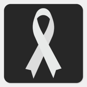 White Awareness Ribbon by Janz Black Square Sticker
