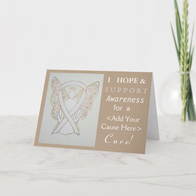 White Awareness Ribbon Custom Cause Angel Cards (Front)