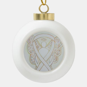 White Awareness Ribbon Guardian Angel Ornaments