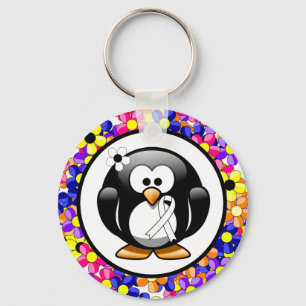 White Awareness Ribbon Penguin Key Ring