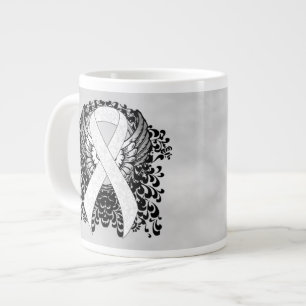 White Awareness Ribbon with Wings Large Coffee Mug