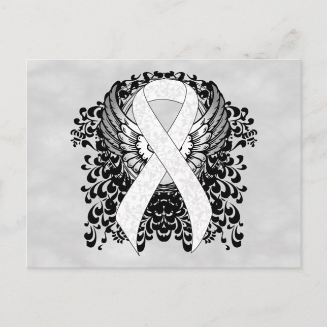 White Awareness Ribbon with Wings Postcard (Front)