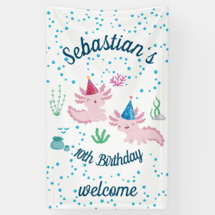 White Axolotl Birthday Party Banner