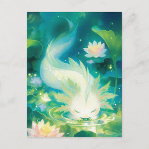 White Axolotl in Magical Sparkling Lotus Pond Postcard