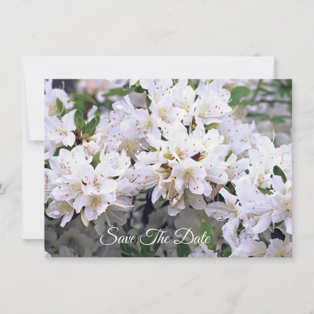 White Azalea Flat Save The Date Card (Front)